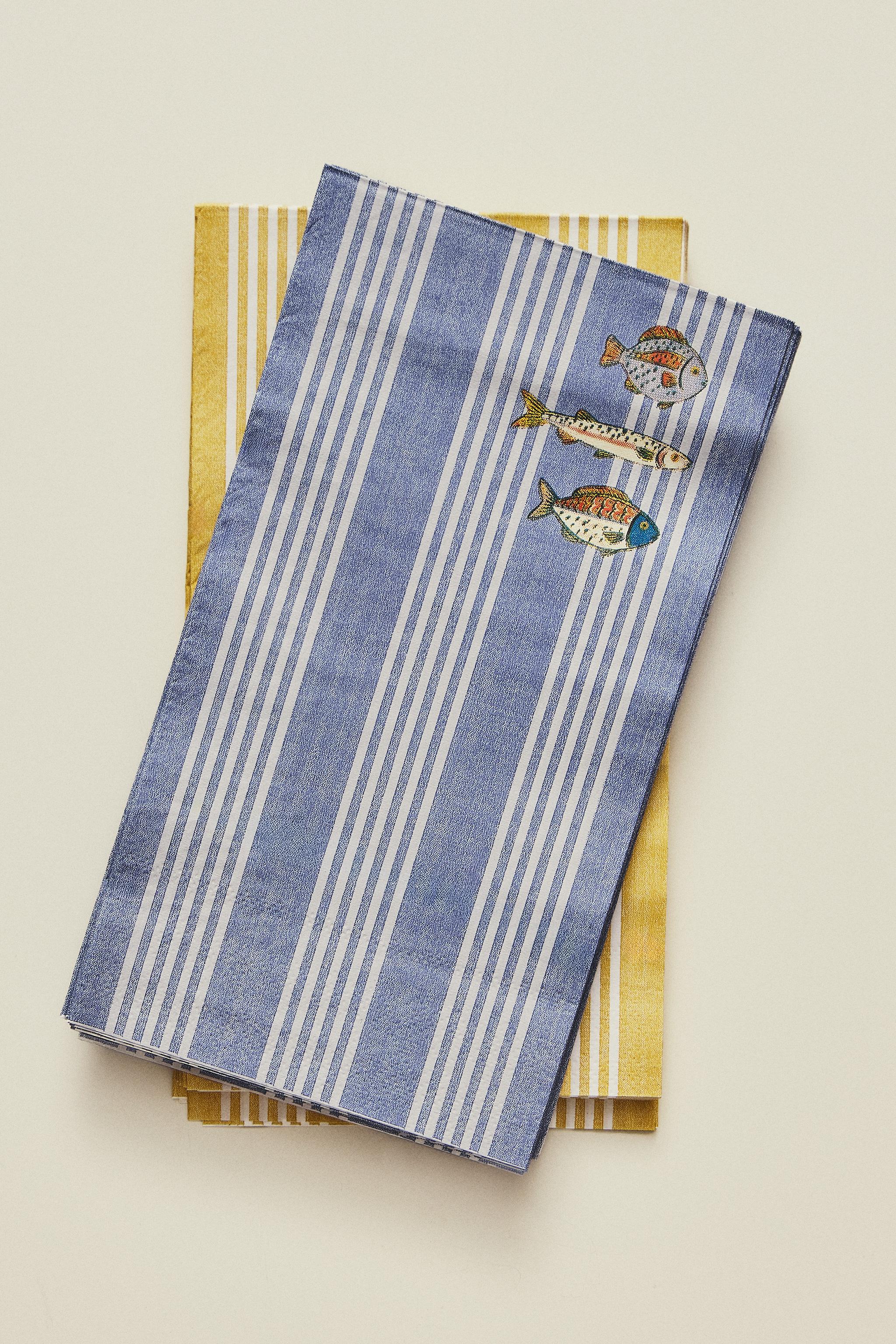 LOT DE 30 SERVIETTES DE TABLE EN PAPIER MOTIF POISSONS